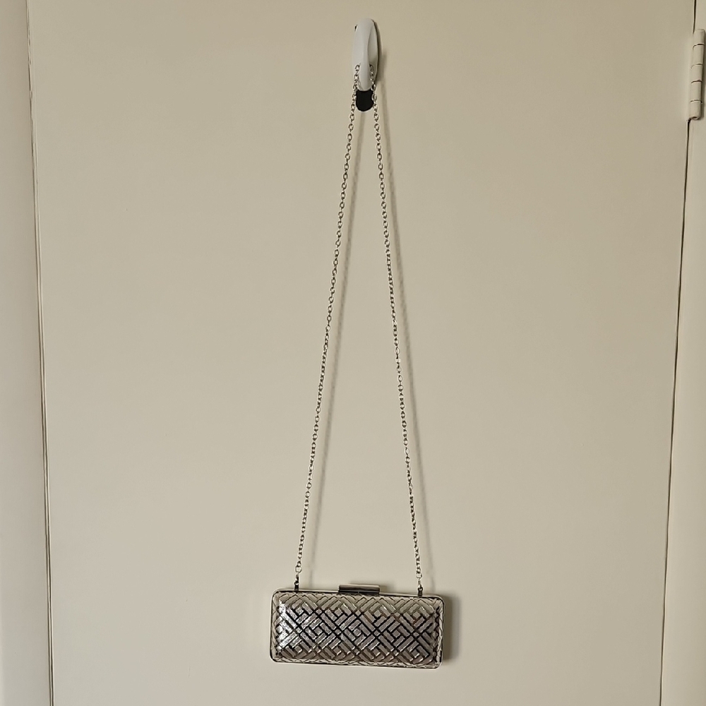 Silver Clutch Bag with Chain Strap